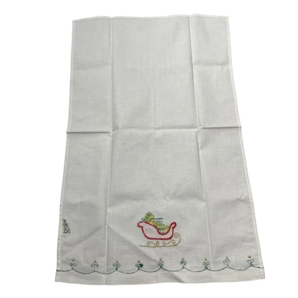 Vintage Lillian Vernon Christmas Tree Applique Tea Towels Set of 2 Guest Hand